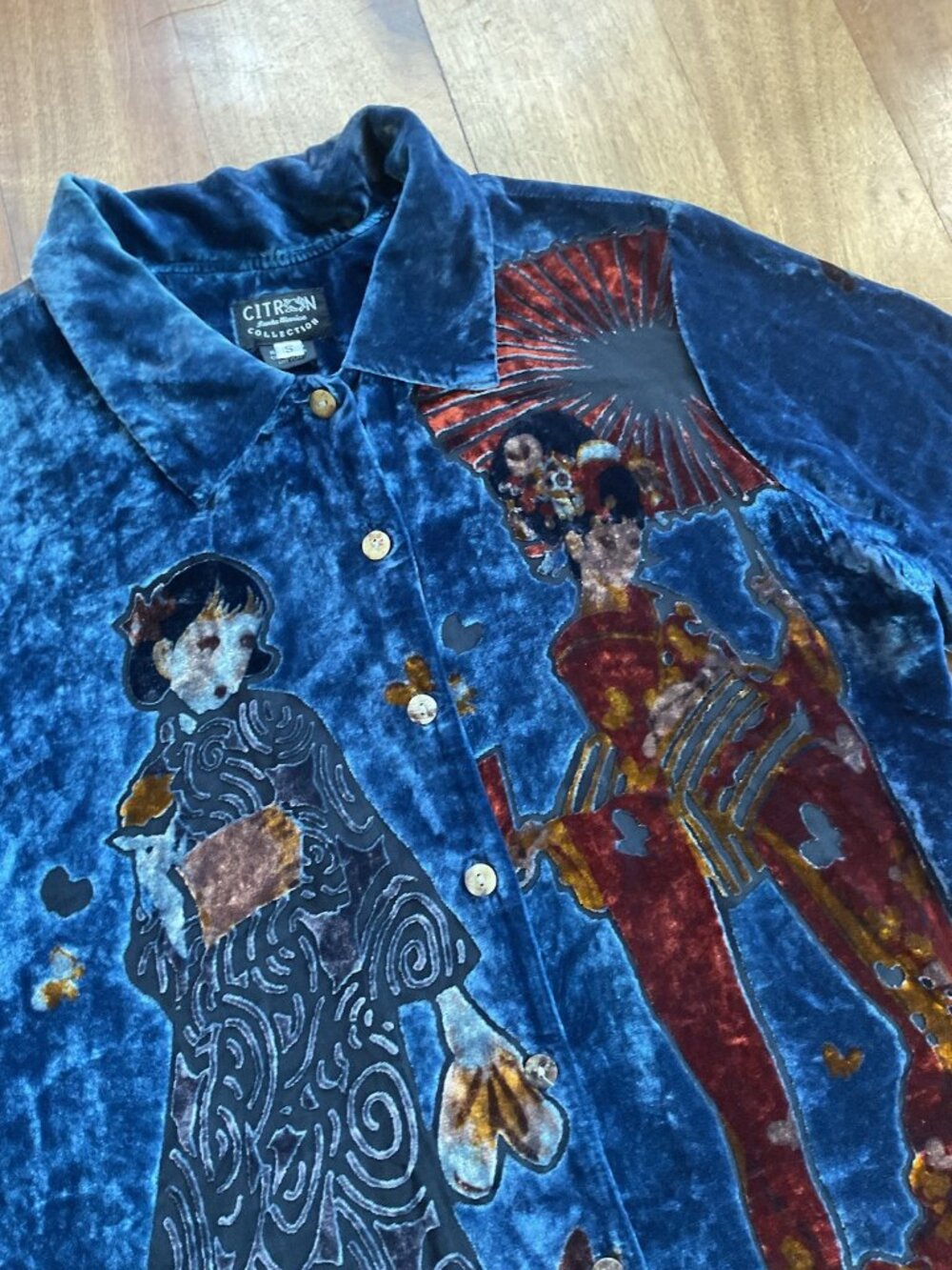 Citron Vintage Santa Monica Collection Geisha Shirt Rare Velvet Women’s S Artsy - Picture 10 of 11